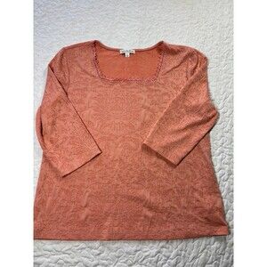 Ophelia Roe Peachy Pink Lace Square Neck 3/4 sleeve Blouse size large